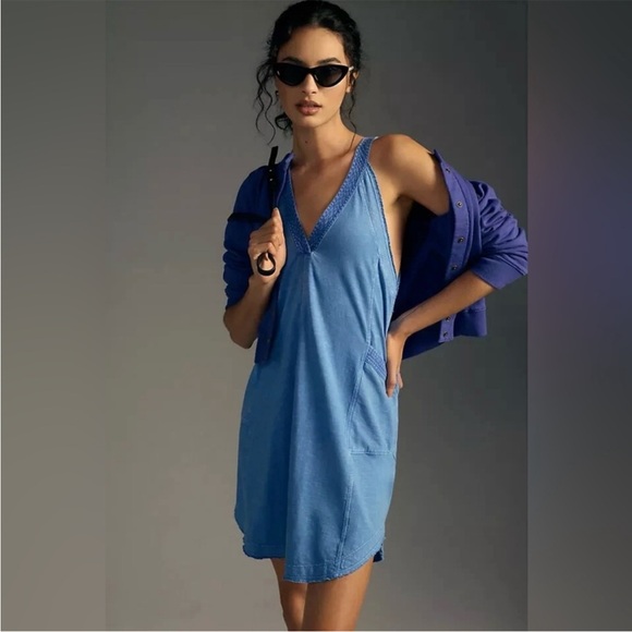 Daily Practice Dresses & Skirts - Daily Practice by Anthropologie The Carlie V-Neck Mini Dress in Sapphire